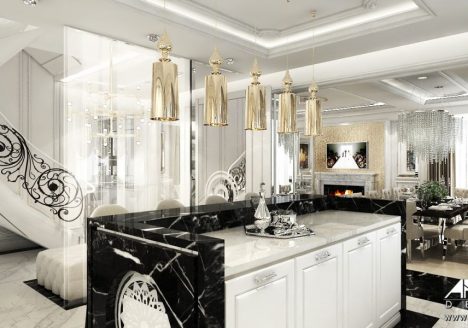 Projektowanie wnetrz w stylu glamour salon i kuchnia k