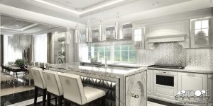 projekt wnętrza luksusowej kuchni glamour