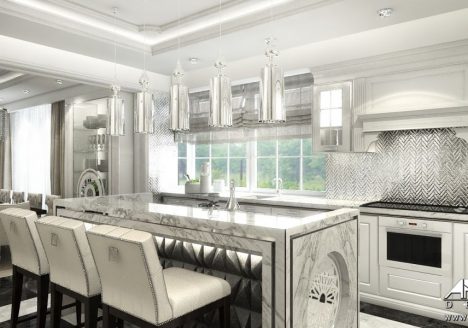 projekt wnętrza luksusowej kuchni glamour