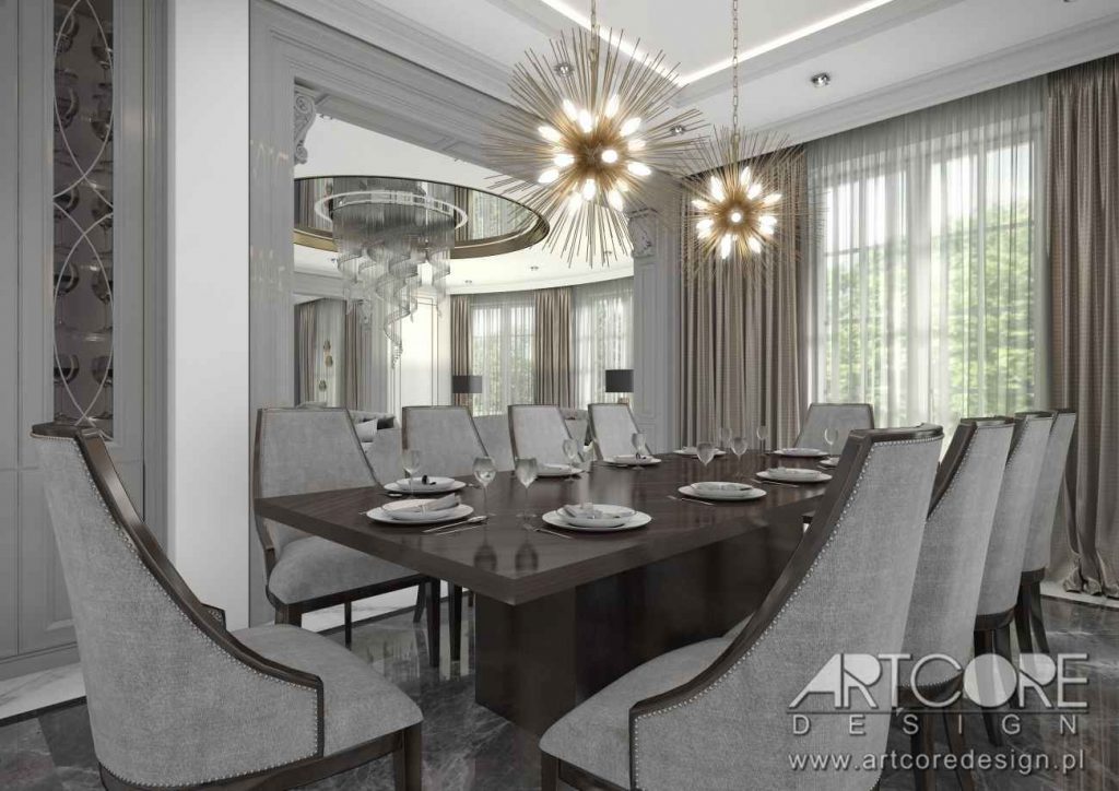 projektowanie wnętrz klasycznej jadalni art deco luksusowe wnętrza