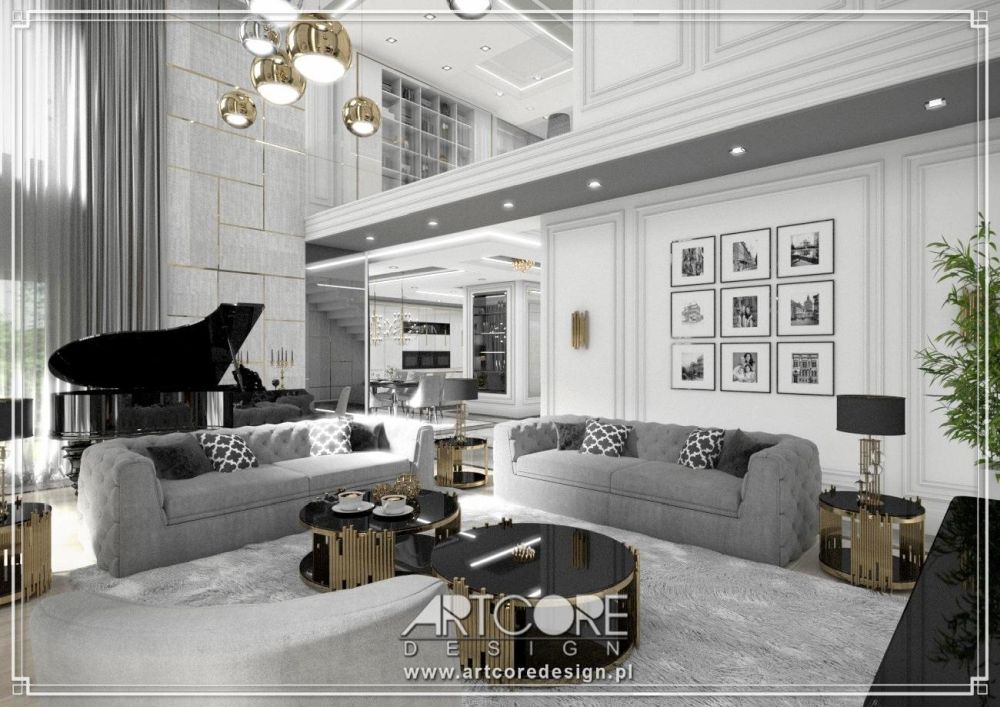 wnętrza glamour styl fortepian w salonie