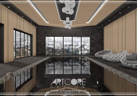 projekt wnętrza luksusowego basenu w górach