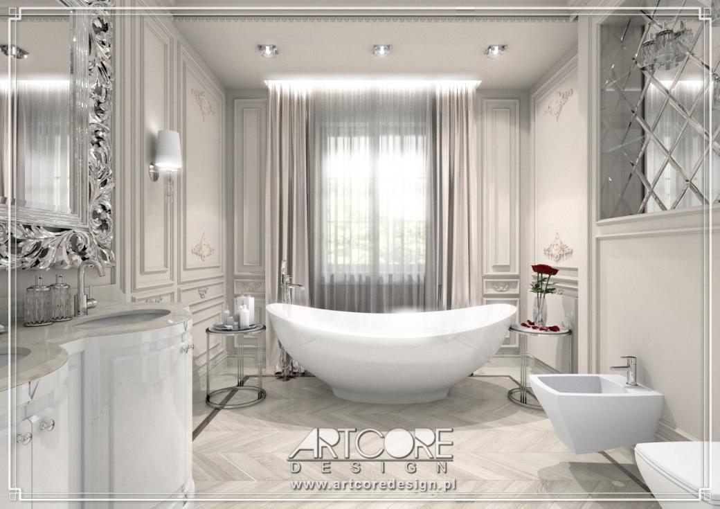 ekskluzywna łazienka wnętrze glamour z wanną wolnostojącą