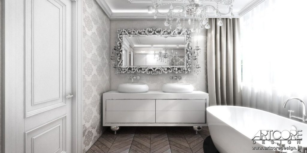łazienka glamour z pięknym lustrem