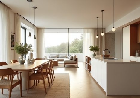 Odkryj harmonię stylu japandi w nowoczesnym wnętrzu, które zachwyca minimalistycznym designem. Architekt łączy funkcjonalność z estetyką.