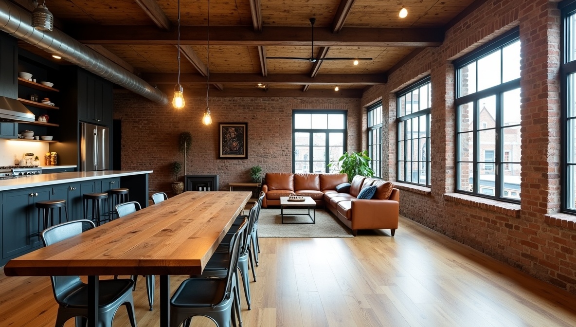 Odkryj styl industrialny w aranżacji wnętrz. Zainspiruj się projektami architekta, które łączą cegłę z drewnem.
