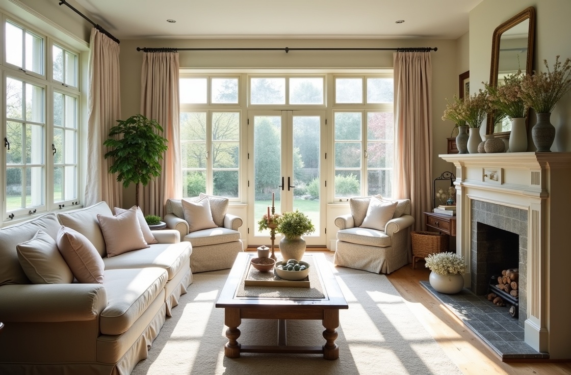 Odkryj urok shabby chic w tym eleganckim salonie z elementami architektonicznymi.