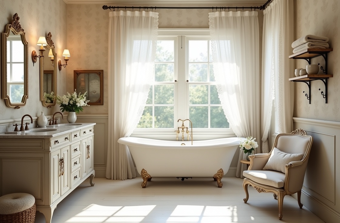 Odkryj piękno łazienki w stylu shabby chic z designerskimi akcentami architekta i przytulnymi dodatkami.