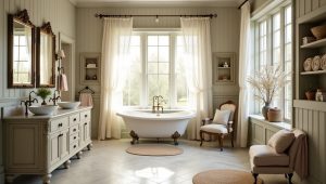 Styl shabby chic w łazience to połączenie elegancji i komfortu w pięknym wnętrzu.