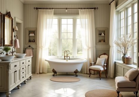 Styl shabby chic w łazience to połączenie elegancji i komfortu w pięknym wnętrzu.