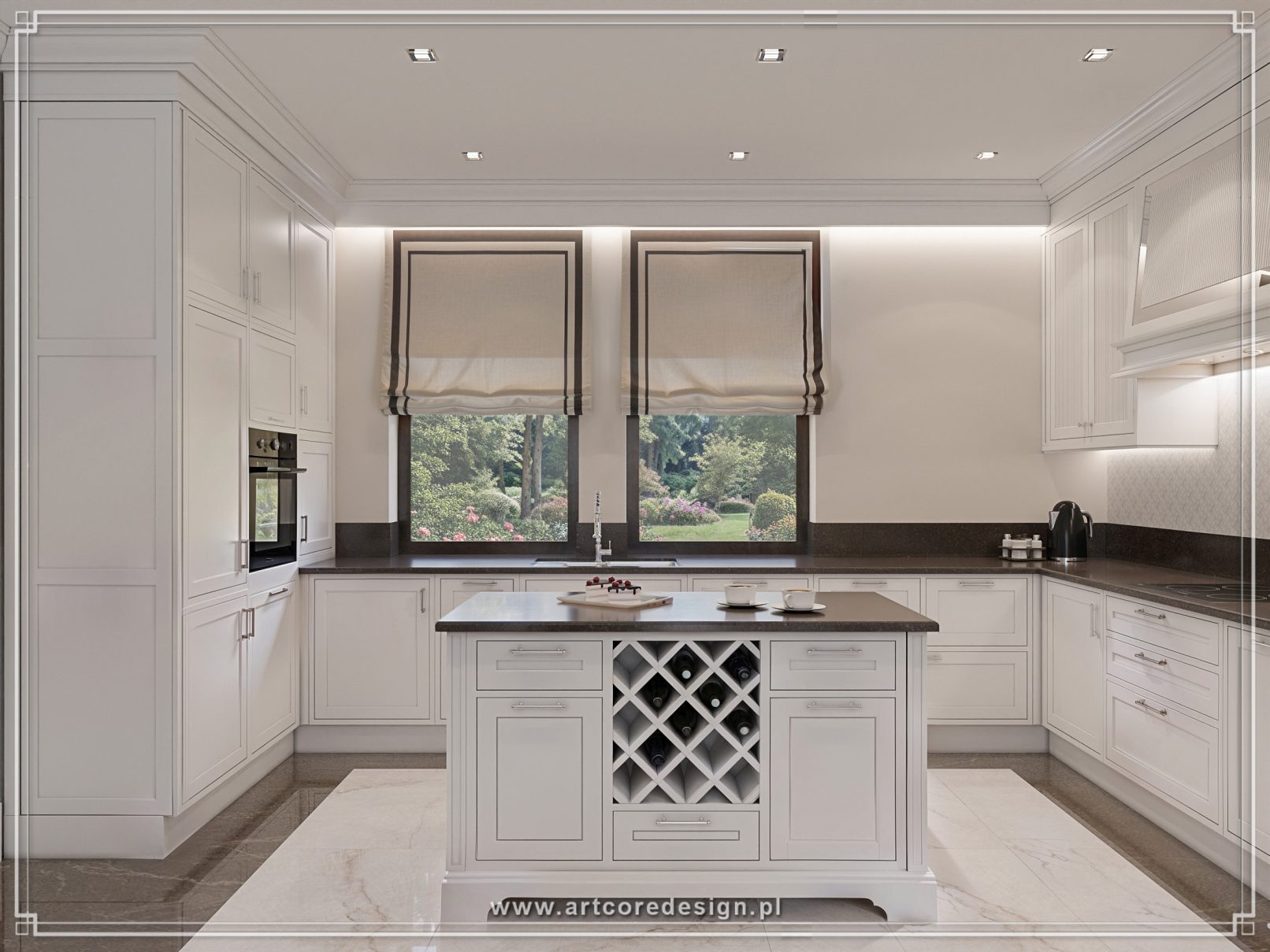 Klasyczna kuchnia z wyspą w domu premium – architekt wnętrz, projektowanie wnętrz