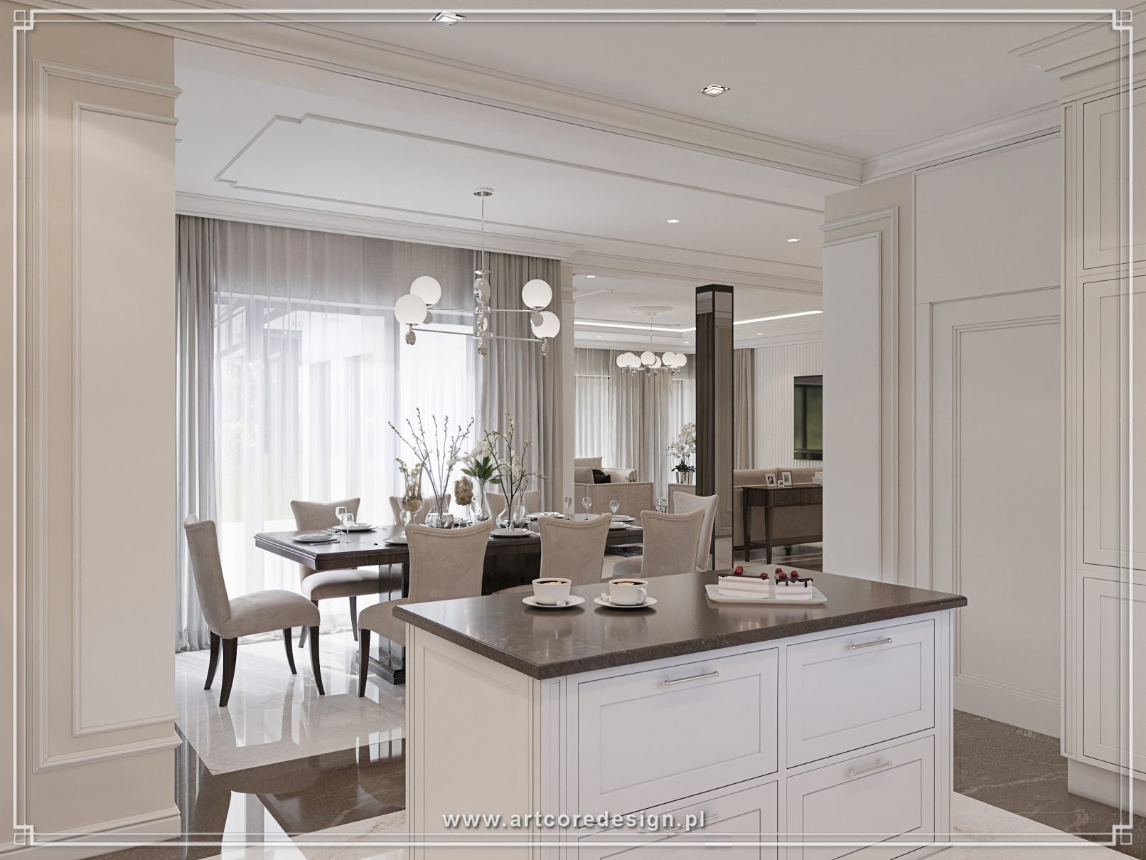 Elegancka jadalnia w domu premium – projektowanie wnętrz, architekt wnętrz