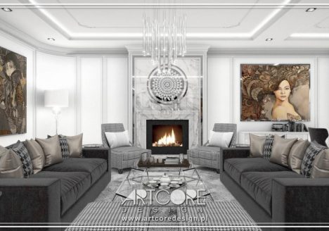 projekt wnętrza salonu ze sztukaterią włocławek